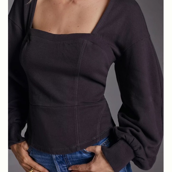 Anthropologie Maeve Puff Sleeve Sweatshirt Womens Size Large Gray - Picture 9 of 10